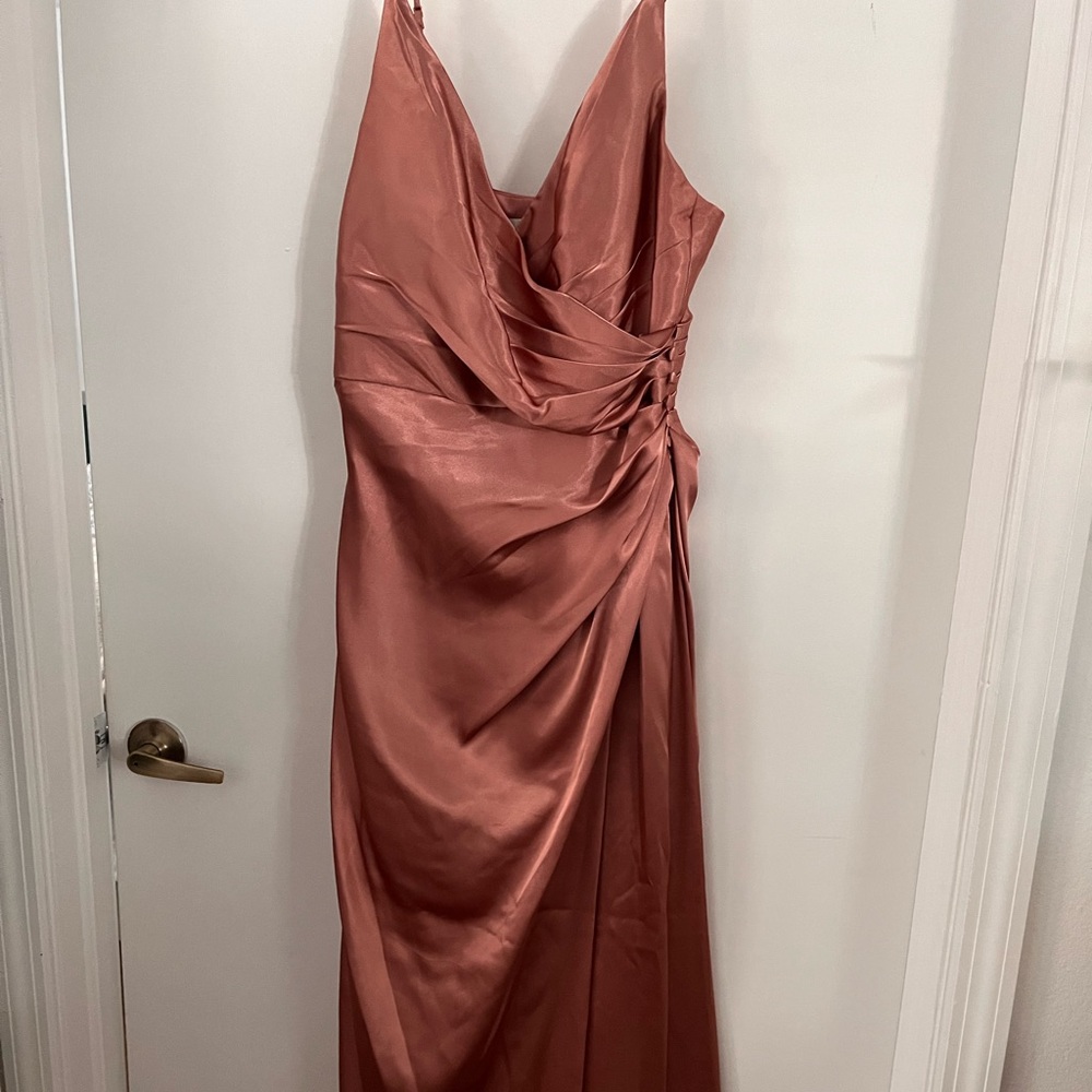 Signature Strapless Satin Dress in Dusty Rose